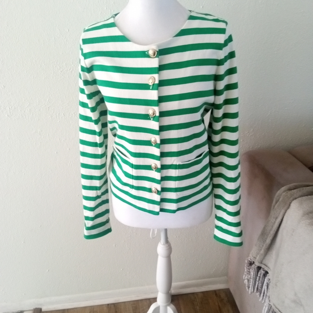 TABLOTS Kelly Green Striped Cotton Cardigan Jacket | XS - Picture 8 of 9